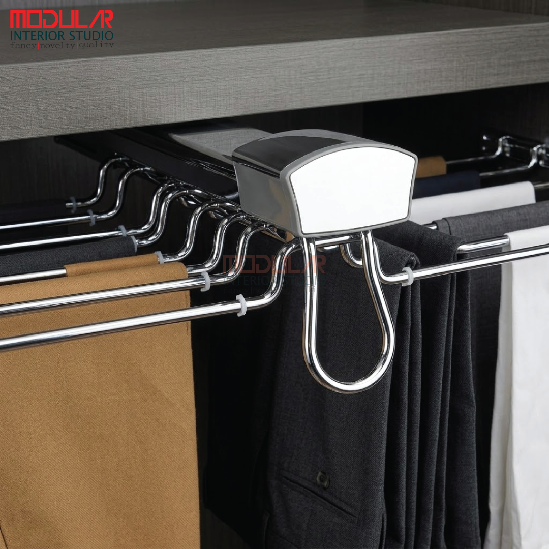 WELLMAX Double Row Top Mounted Pull Out Trousers Organizer & Pants Rack